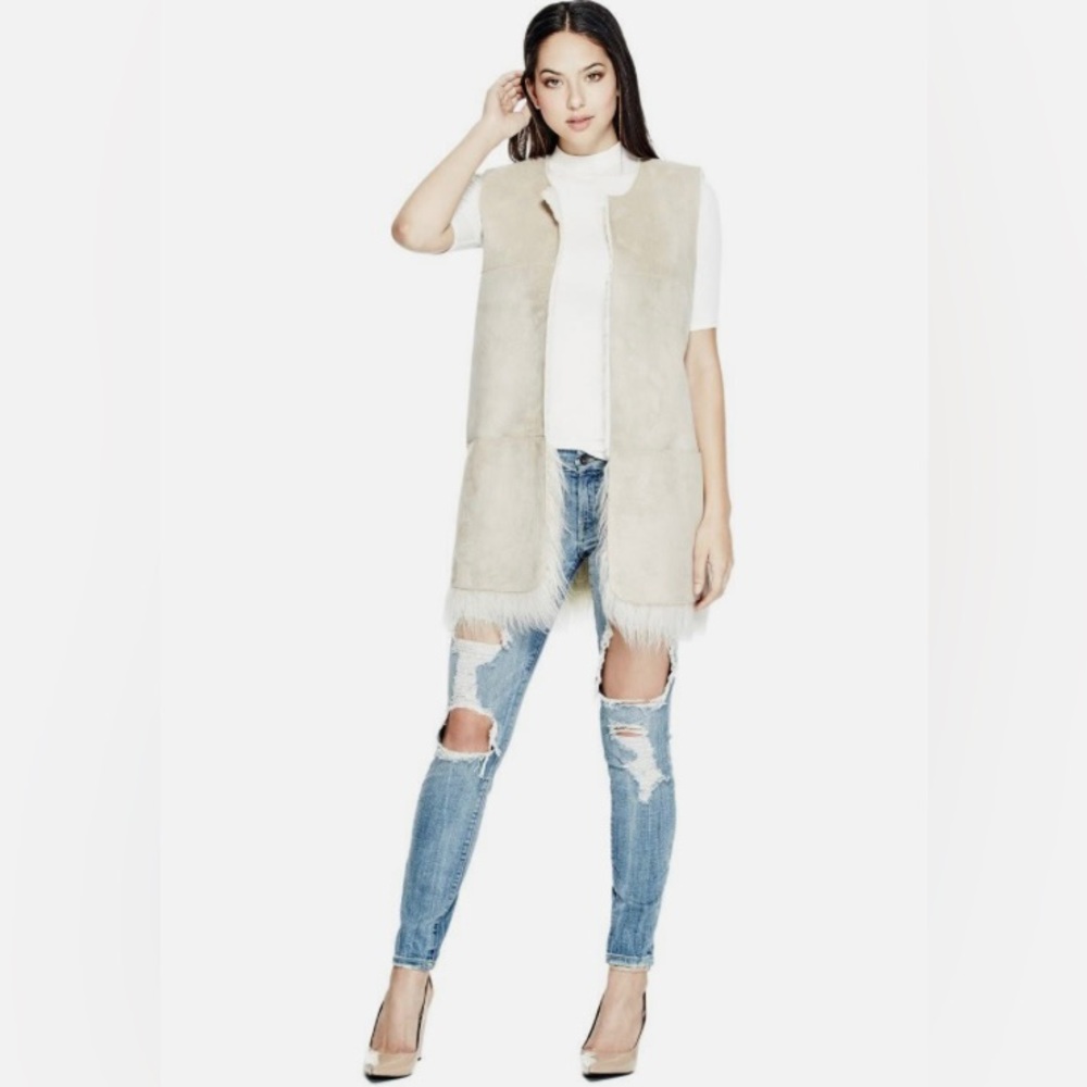 Guess Reversible Faux Fur Faux Suede Jillet/Vest - Picture 1 of 10